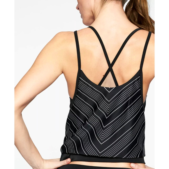 NEW Athleta 38D/DD Chevron Tankini Swim Top Built In Bra Tank Bathing Suit Black - Picture 3 of 5